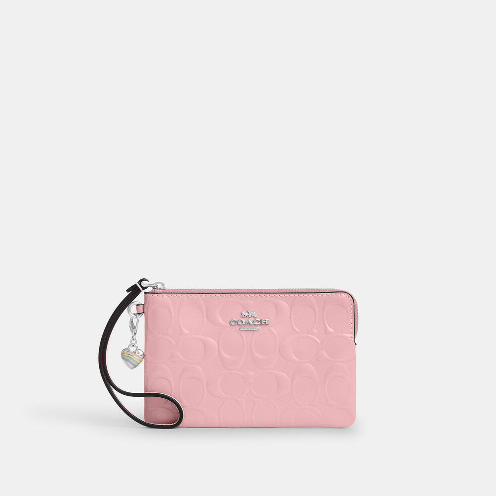 Coach Outlet Corner Zip Wristlet In Signature Leather With Heart Charm